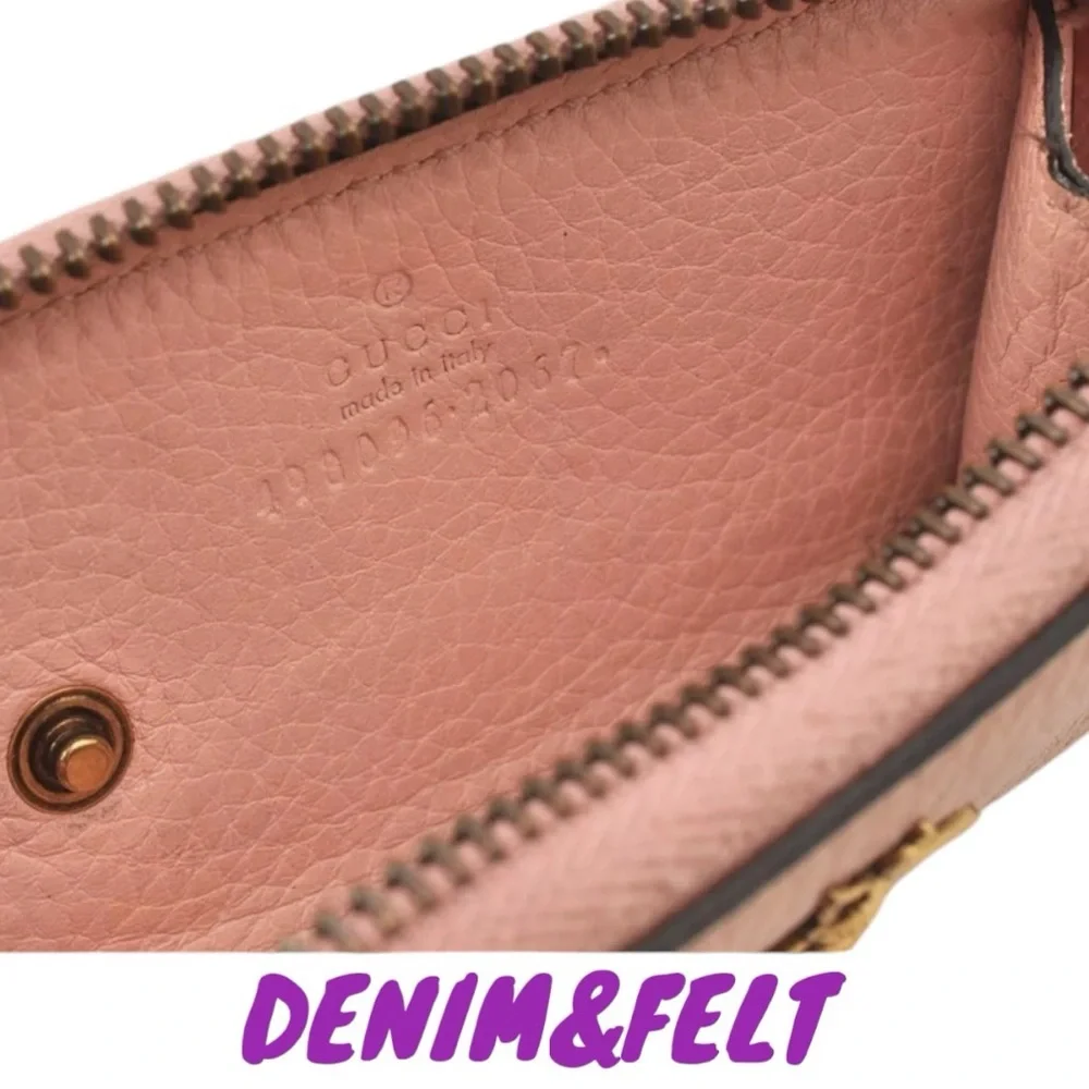 🐝GUCCI Pink Cellarius Calfskin Blind For Love Animalier‎ Zip  Key Case/Pouch
